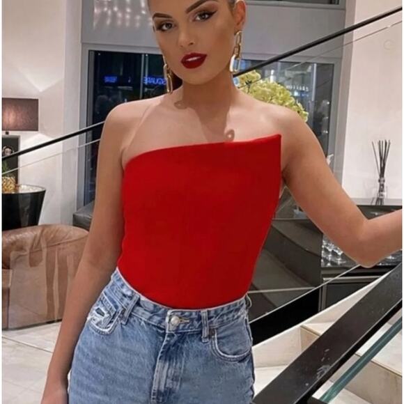 Zara Tops - ZARA Red Asymmetric Bustier Top One Shoulder Strapless Party Top Medium